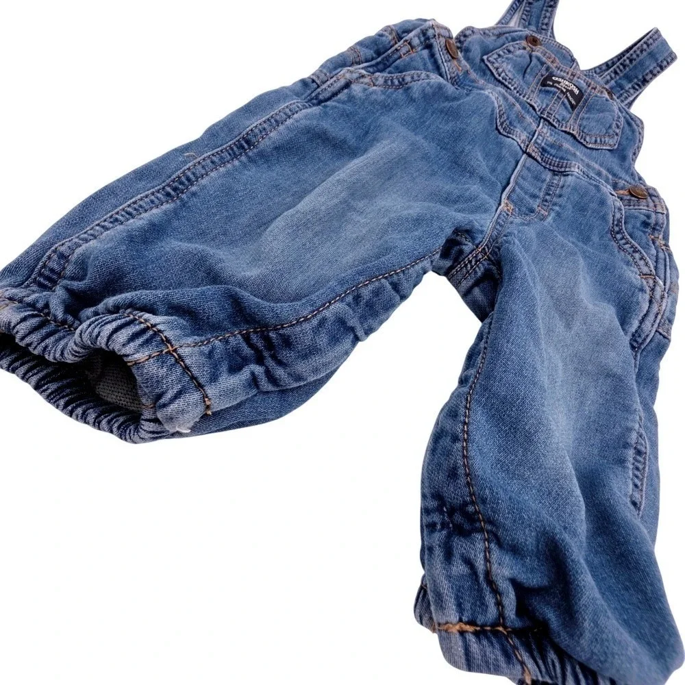 OshKosh B'gosh Denim Overalls Baby Girl 9 Month Blue‎ Jean Stretch Elastic Soft